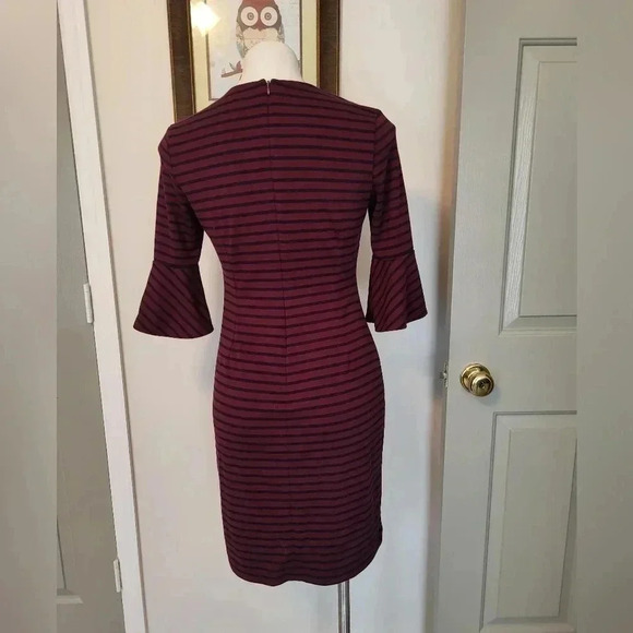 Banana Republic Striped Sheath Midi Dress w/Bell Sleeves(4) - Picture 3 of 8